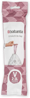 Brabantia PerfectFit Trash Bags (Size V / 0.8 Gallon) High Quality Thick Plastic Trash Can Liners with Tie Tape Drawstring Handles (20 Bags)