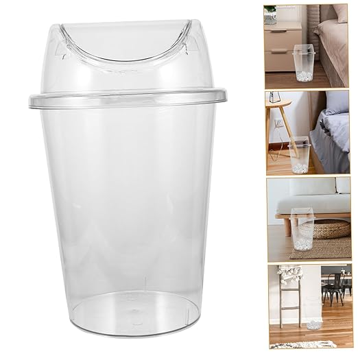 Mobestech Large Transparent Swing Lid Trash Can Sturdy Waste Basket for Home Office Kitchen and Bathroom Versatile Garbage Container for Easy Disposal