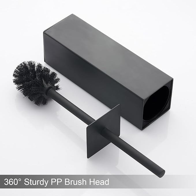Matte Black Square Stainless Steel Toilet Brush with Holder 304 Modern Toilet Brush Set – Rust Resistant Long Handle Replacement Heads Floor Standing Bathroom Toilet Cleaning Brush
