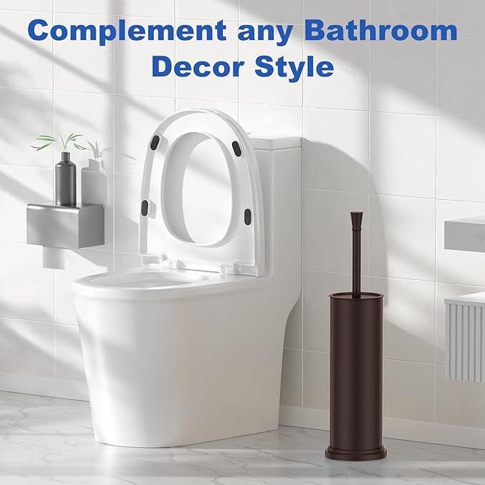 Toilet Brush and Holder Set：304 Stainless Steel Heavy Duty Toilet Bowl BrushRemovable Inner Bowl and Splash ProtectionBathroom Toilet Brush-Dense Bristles for Through Cleaning