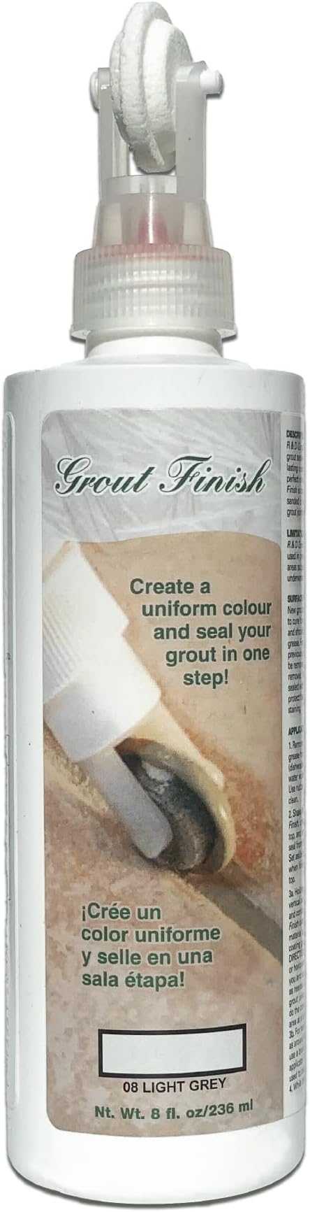 Kit - The Professional's Choice - Color and Seal Grout - Prevents Stains and Creates Easy to Clean Grout - 8oz Bottle Wheel applicator Brush applicator and Scrub pad (Light Grey)