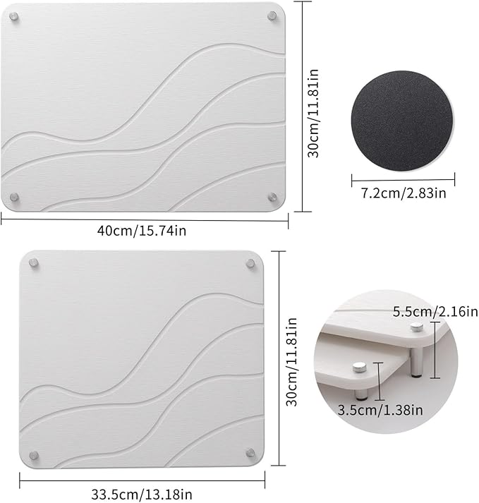2-Pack Marble Dish Drying Mats for Kitchen Counter Diatomaceous Earth (Diatomite) Quick-Dry Sink Countertop Pads for Dishes &amp Utensils Non-Slip Easy to CleanWhite