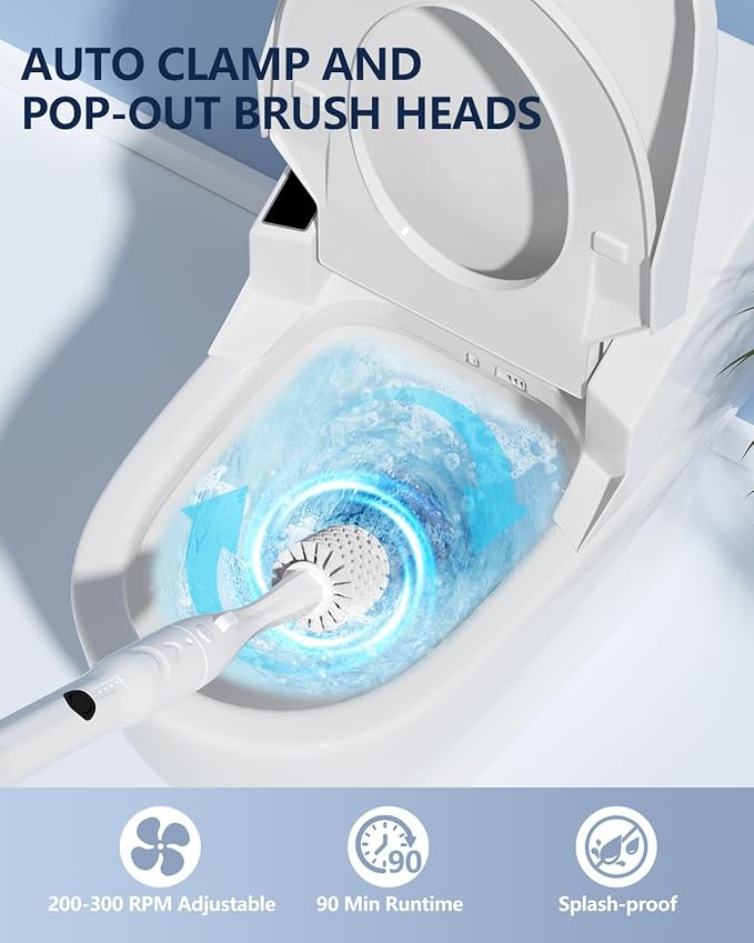 Leebein Electric Toilet Brush and Holder Set Electric Toilet Bowl Scrubber Kit with 8 Replaceable Brush Heads Disposable Toilet Brush with 6 Wand Cleaner Refills 2 Pcs Crevice Cleaning Brush