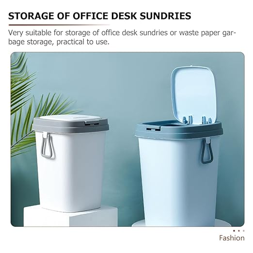 Press-Top Trash Can with Lid 13L Grey Plastic Wastebasket for Bathroom Kitchen Living Room Design Small Garbage Bin for Home Organization