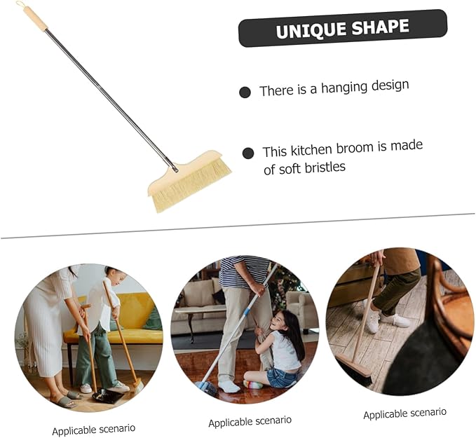 Handle Soft Bristle Broom for Cleaning Hardwood Floor Sweeping Tool for Pet Hair and Dirt Removal Design Easy to Store