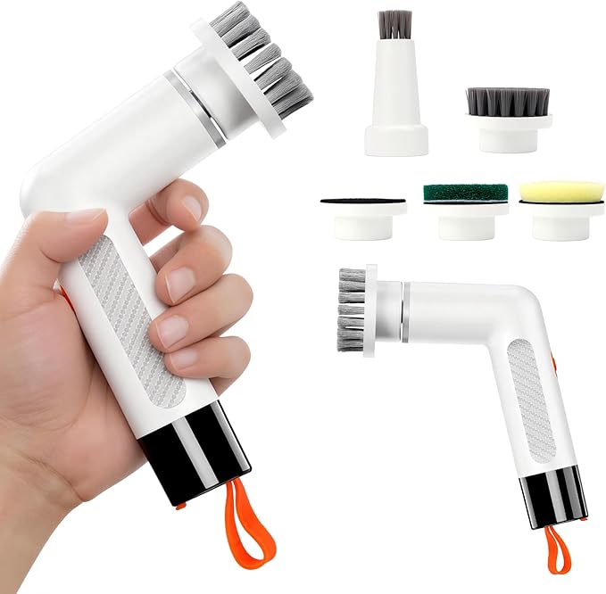 6-in-1 Electric Spin Scrubber with 5 Brush Heads – Cordless Rechargeable Dual-Speed &amp Waterproof Electric Scrubber for Cleaning Bathroom Tile Floor Window Kitchen Sink