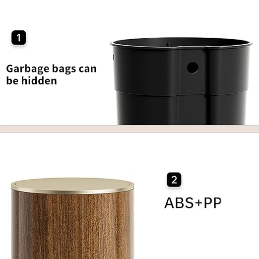 12L Elegant Wood Grained Trash Can with Large Capacity Sealed Trash Can with Lid for Home Or Office Use Large Capacity Garbage Bin