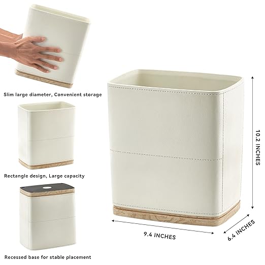 Polytree Bathroom Trash Can 1.8 Gallon(7 Liter) Small Kitchen Garbage CanDecor Wastebasket for Bedroom OfficeResin Hand-Carved Leather Beige