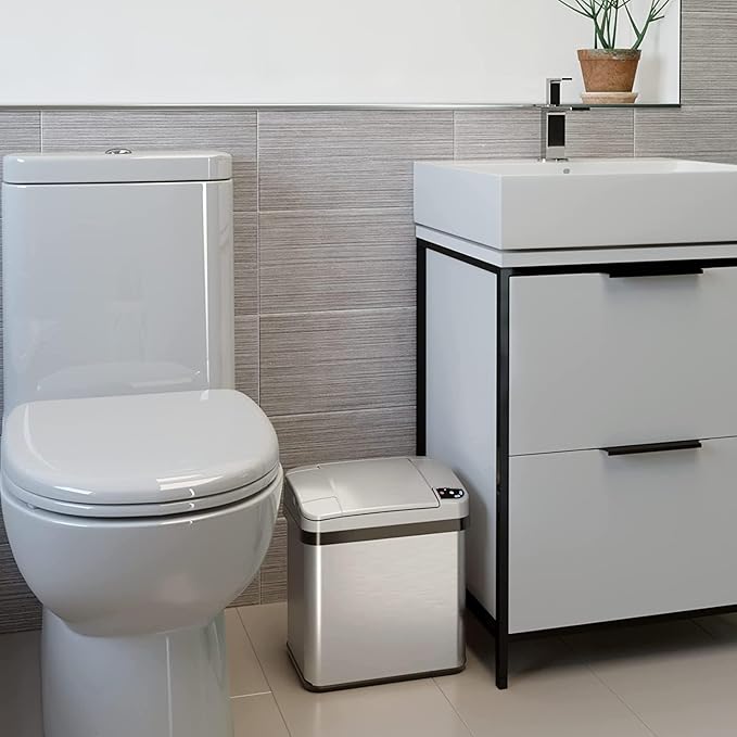iTouchless 2.5 Gallon Garbage AbsorbX Odor Filter and Fragrance Touchless Automatic Stainless Steel Bin Perfect for Bathroom and Office Sensor Trash Can 02 Gallon