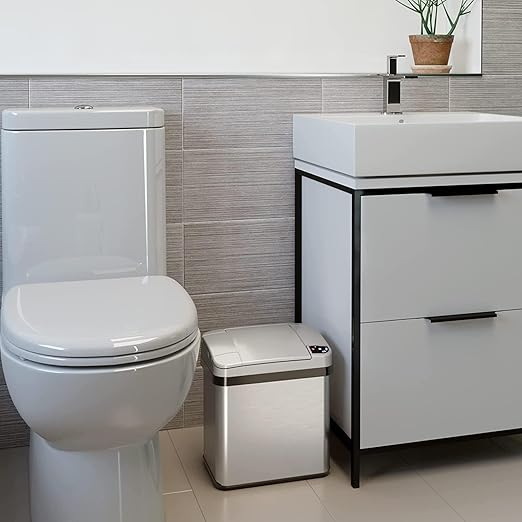 iTouchless 2.5 Gallon Sensor Garbage Can with AbsorbX Odor Filter and Fragrance 9.5 Liter Touchless Automatic Stainless Steel Trash Bin Perfect for Bathroom and Office