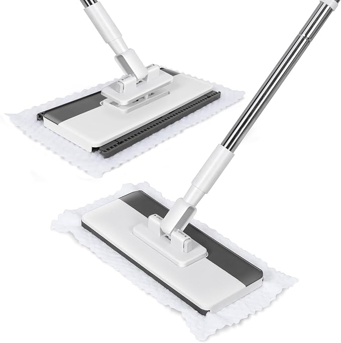 Mini Sweeper MopMasthome Reusable Clamp Mop with 50  Stainless Steel Handle1 Second InstallationCompatible with Swiffer PadsFlat Dust Mops for House Wall Windows Corners - 1 Sweeping Cloth