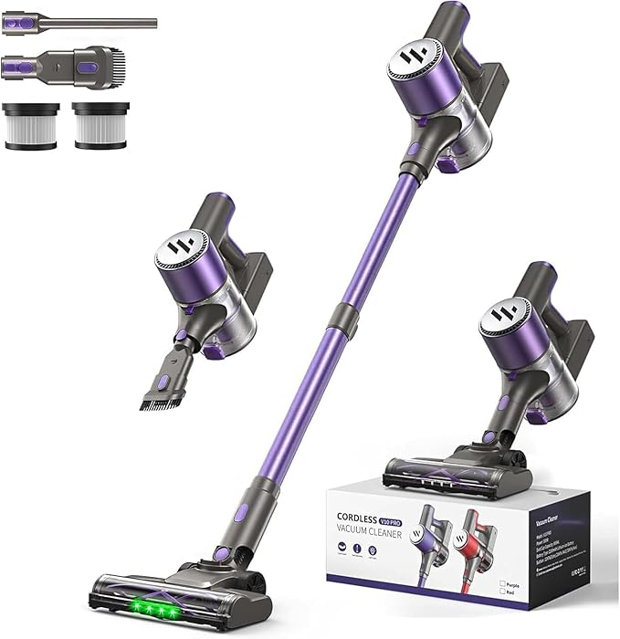 Cordless Vacuum CleanerVacuum Cleaner for Home with Brushless MotorLightweight Stick Vacuum with Self-Standing and Touch ScreenHardwood Floor Vacuum for Pet HairCarpetsTile(Deep Purple)