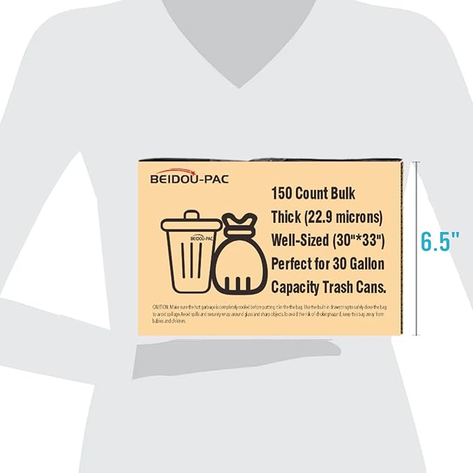 30 Gallon Trash Bags Drawstring 150 Count Bulk Black | Unscented | Heavy Duty Multi-purpose Garbage Bags Can Liners for Business Home Kitchen Commercial and Industrial
