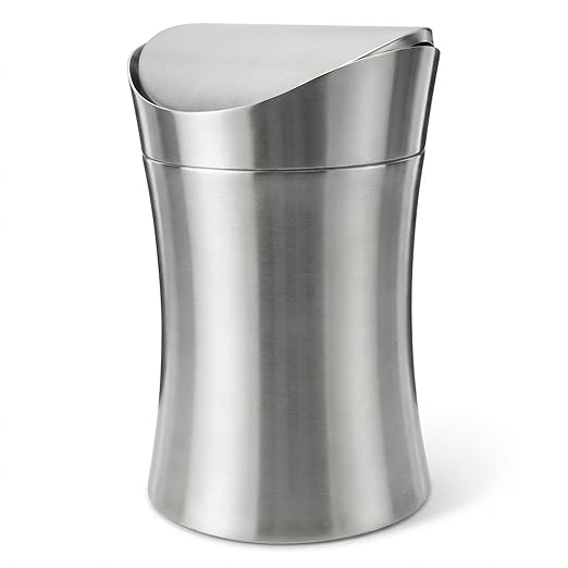 Compact Mini Countertop Trash Can 304 Stainless Steel 1.5 Gallon with Swing Lid - Odor Control Easy Clean Design Tiny Garbage Desktop Trash Cans Ideal for Home Office Bathroom Use