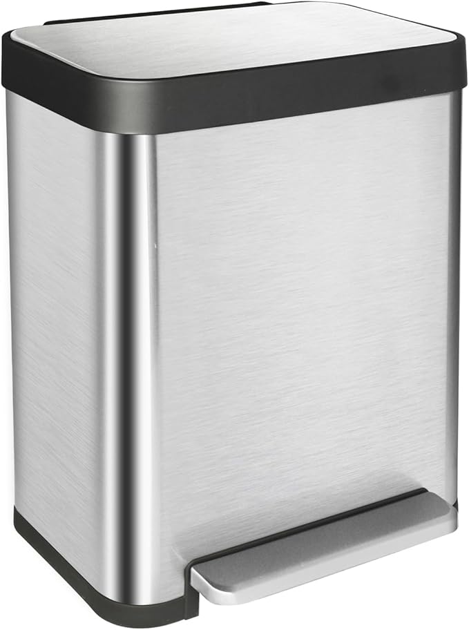 10 Gallon Ktichen Trash Can with Lid Stainless Steel Trash Can with Removable Inner Bucket Soft Close Lid Step-On Pedal Bin for Kitchen Office Bathroom