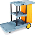TUFFIOM Commercial Traditional Cleaning Janitorial 3-Shelf Cart 500 Lbs Capacity Housekeeping Cart 42.5 L x 18.7 W x 37.6 H Wheeled with 22 Gallon Yellow Vinyl Bag and Cover w lid Blue