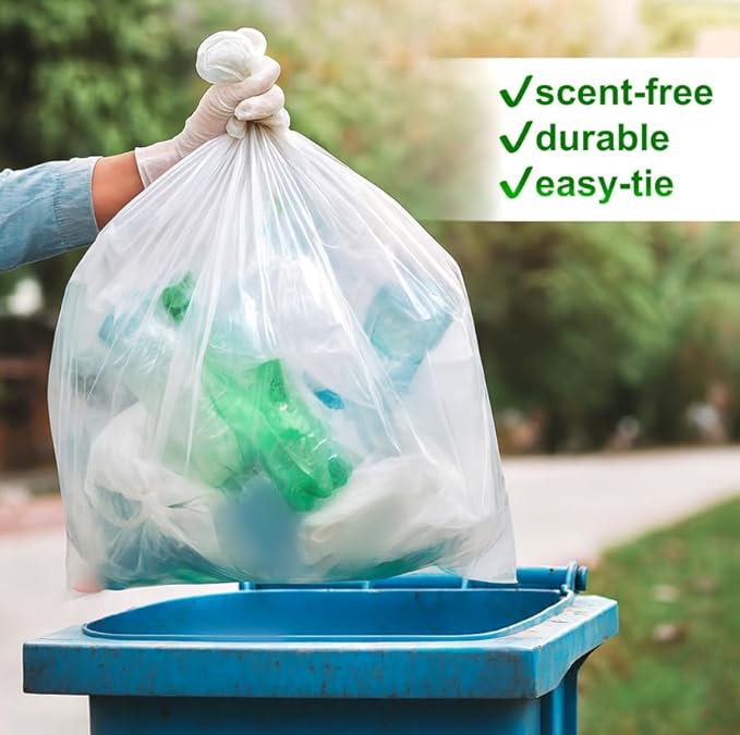 GREEN LIFESTYLE Easy Grab Trash Bags 55-60 Gallon (100 Count) - Super High Density Rolls (Heavy Duty Can Liners Garbage Bags Bulk Contractor Bags with 50 55 60 Gallon Capacity) (Transparent)