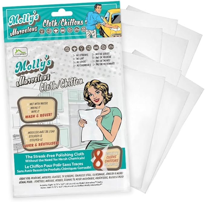 Molly's Marvelous Cloth Streak-Free Lint-Free Microfiber Cleaning Cloth Polishing Cloth for Glass Stainless Steel Use for Kitchen Bath Cars Detailing Reusable (8pk White)
