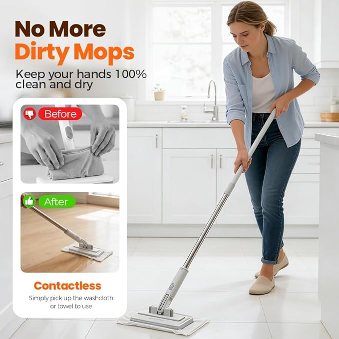 Mini Mop - Instant Touch-Free Cloth Change Convenient Cloth Changing Mini Mop with Locking Head Lazy Zero Touch Mini Mops Wet and Dry for Kitchen House