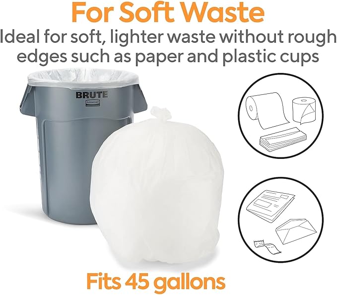 Professional 40-45 Gallon Trash Bag 40 x 48 High Density 22 mic Natural 150 Bags/Box