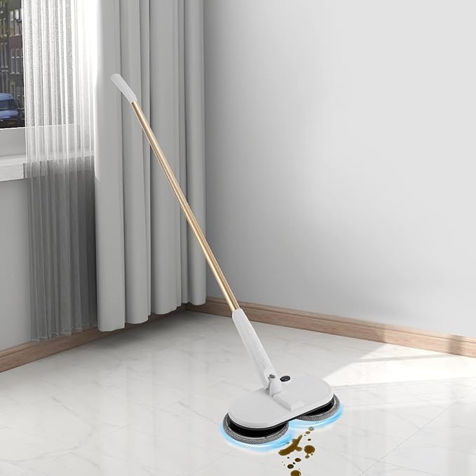 Electric Mop Cordless Electric Spin Mop with LED Headlight ＆4 Pads 60 Mins Spin Power Scrubber Mops for Hardwood and Tile Floors Super Quiet Cleaning and Waxing