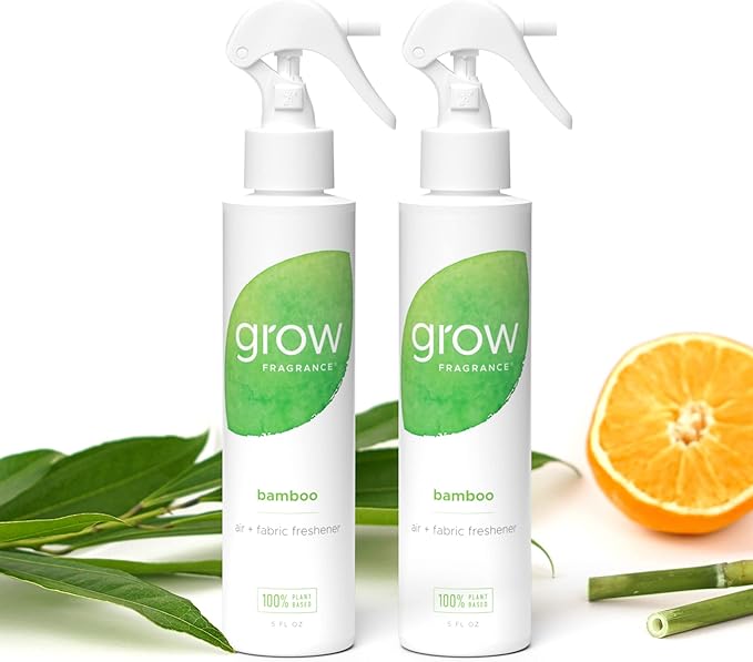 Grow Fragrance Scented Fabric and Room Air Freshener Spray - Certified Non-Toxic 100% Plant-Based Essential Oils - 5 oz (Bamboo 2-Pack)