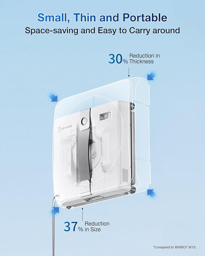 ECOVACS WINBOT Mini Window Cleaning Robot - Compact Design Dual Nozzles with Ultrasonic Spray 9-Stage Protection System Intelligent Path Planning 3 Cleaning Modes Anti-Slipping System