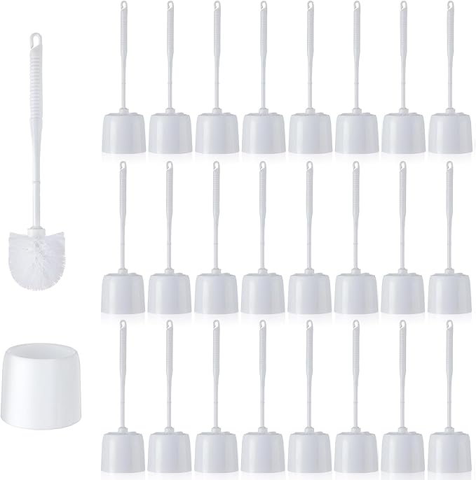 Roshtia 24 Sets Toilet Brush and Holder Set for Bathroom Toilet Bowl Brush Scrubber with Caddy for Deep Cleaning 14.57 Height (White)