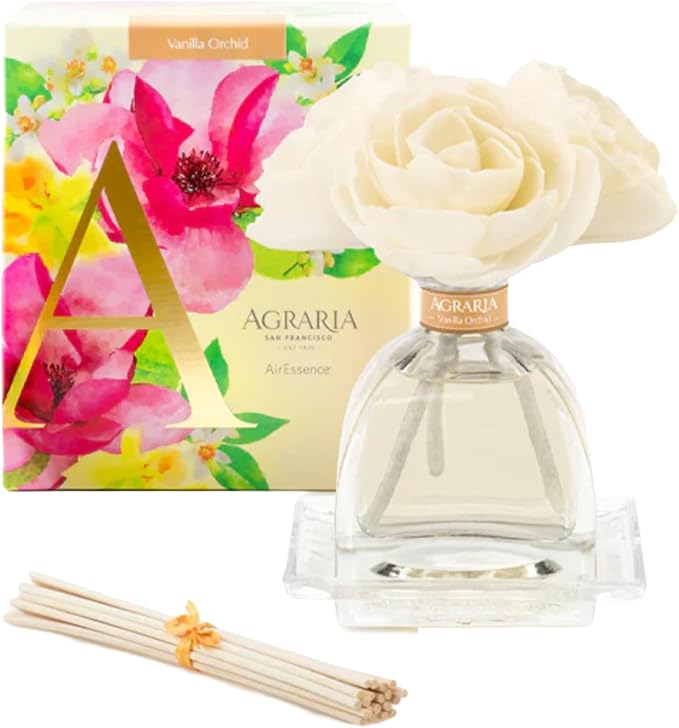 Agraria AirEssence Flower and Reed Diffuser Set Hand Crafted Sola Flower Botanical Home Fragrance Diffuser Home Decor for Living Room Bedroom and More