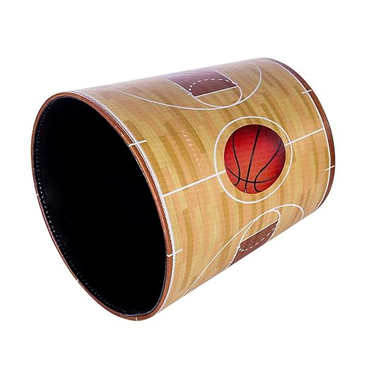 10L/2.64 Gallon Trash Can Decorative Waste Basket PU Leather Waste Paper Basket Waterproof Garbage Can for Bathroom Bedroom Office Kitchen and Living Room - Basketball