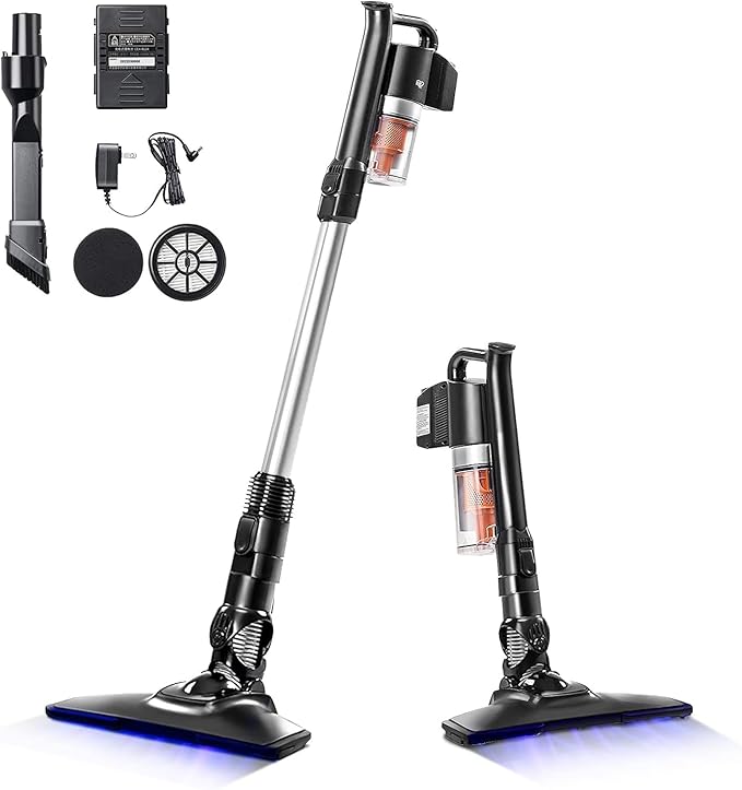 IRIS USA Cordless Stick Vacuum for Low-Profile Rugs and Hard Floors 4-in-1 Attachments 9000Pa Suction LED Indicator 55K RPM 35 Min Runtime Battery Pet Hair Cleaner
