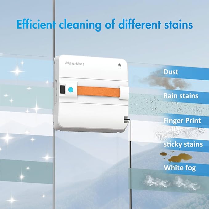 Mamibot W120-DP Robot Window Cleaner for High-Rise Glass - 3200Pa Strong Suction Multiple Cleaning Modes4 Water Spray NozzlesEdge Detection TechnologyApp&ampRemote Control(Blue)