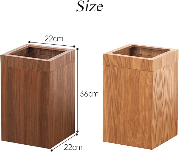 12 L Trash Can for Home Living Room Kitchens Bedroom Bathroom Wooden Large Size Square Garbage Bin Uncovered Waste Paper Basket Rubbish Recycling Bins (Color : B)