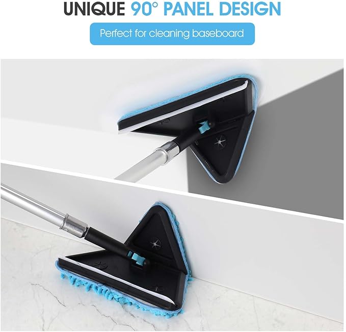 90° Foldable Baseboard Wall Cleaner Mop Cobweb Duster Window Cleaning Squeegee Dusting Kit for Extension Pole(Pole Not Included) (1)