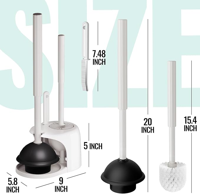 2PACK 4 in 1 Toilet Brush and Plunger Set with Crevice Cleaning Brush Toilet Plunger and Brush Set with Extra Long Handle Plungers for Bathroom Accessories Toilet Plunger with Holder Light Gray