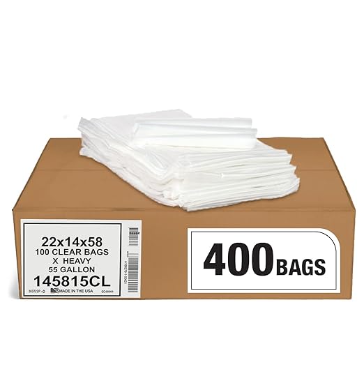 Aluf Plastics - 50% Recycled Trash Bags 50-55 Gallon 1.5 Mil 36x58 Clear 400 Count