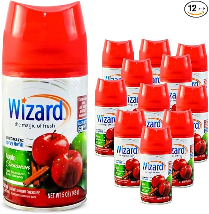 12 WIZARD AUTOMATIC SPRAY REFILLS 5 oz APPLE CINNAMON