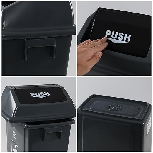 6 Gallon Plastic Swing Top Garbage Can 4 Pack Kitchen Trash Bins with Swing Lid Gray