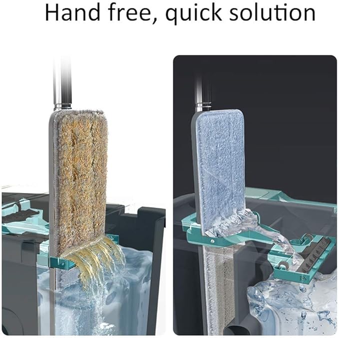 Flat Floor Mop and Bucket Set for Home Cleaning System with Stainless-Steel Handle/Washable Microfiber Pads