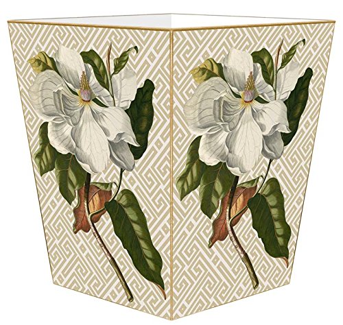 Marye-Kelley WB2688 - Magnolia on Tan &amp White Fret Wastepaper Basket