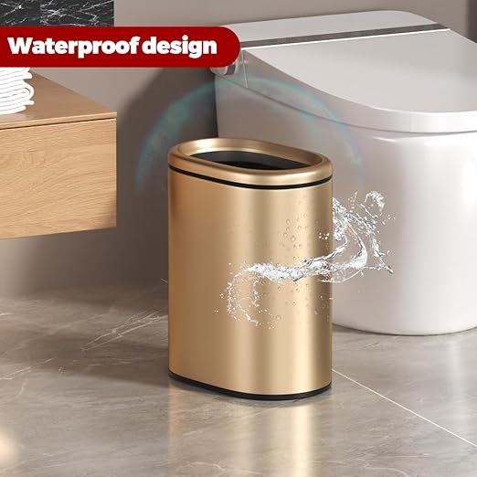 9L/2.4GALSlim Bathroom Trash Can 12 * 7.75 * 13.67 inches Stainless Steel with PP Inner Bucket Smooth with Garbage Bag Inner Lining Suitable for bathrooms bedrooms Offices Hotels