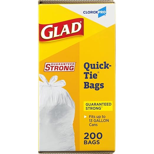 Glad CloroxPro Quick-Tie Tall Kitchen Trash Bags 13 Gallon 200 Count Package May Vary