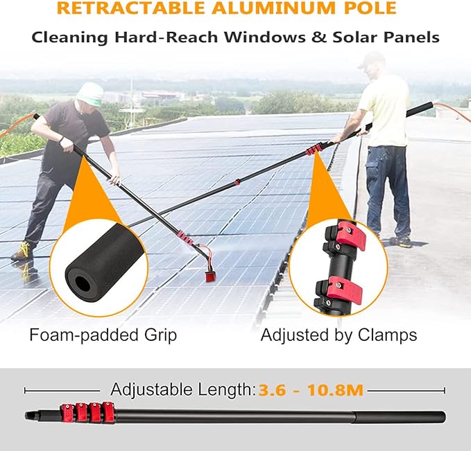 Solar Panel Cleaning Brush Kit with Water Feed Pole &amp Hose for Window Glass &amp Photovoltaic Panels - Efficient Eco-Friendly Ultimate Shine Solution