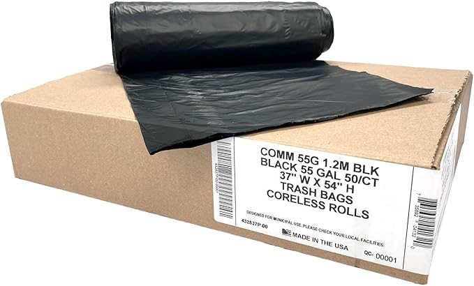 Ultrasac Heavy Duty 55 Gallon Black Trash Bags - (Value 200 Pack) - 1.5 MIL equivalent Industrial Strength Plastic 37 x 54 for 50-55 Gal Cans -Fits Toter Rubbermaid Brute Carlislie Bronco etc.