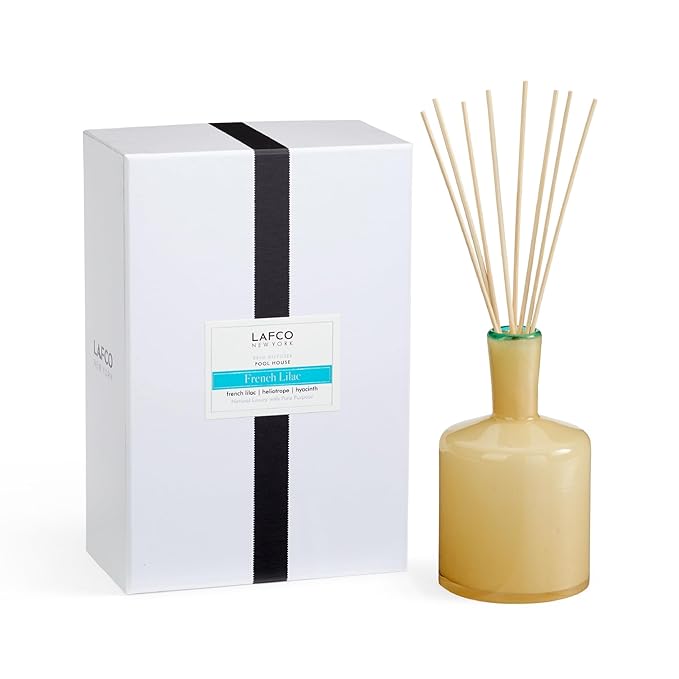 LAFCO New York Signature Reed Diffuser French Lilac - 15 oz - Up to 9 Months Fragrance Life - Reusable Hand Blown Glass Vessel - Natural Wood Reeds - Made in The USA