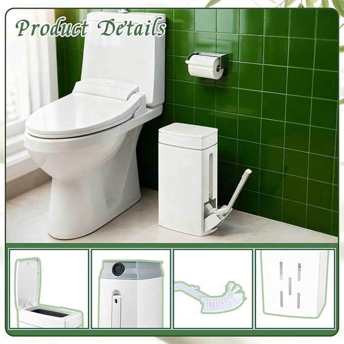 Bathroom Trash Can with ToiletSlim Bathroom Trash CanToilet Brush and Holder Set4.5 Liter / 1.2 Gallon Press Type Odor Proof rv Trash canfor Bathrooms RVs Small Spaces