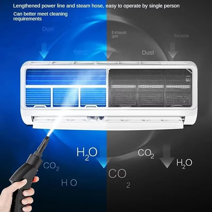 2500W Portable Handheld Steam Cleaner Multi-Function Nozzle/6-Speed Adjustment for stain removing kitchen bathroom tiles range hood car windowsA-Grey