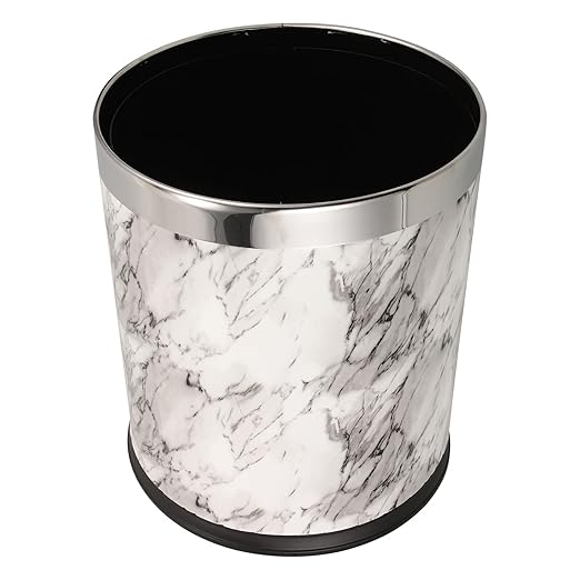 Marble Pattern Trash Bin with Spacious Design for Bathroom Bedroom Living Clean Wastebasket Stable Non-tip Household Garbage Container for Office and Home Use