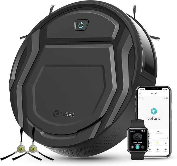 Lefant Robot Vacuum Cleaner M210 ProSlimQuiet2200Pa Suction120 Min Self-Charging Robotic Vacuums Freemove 3.0WiFi/APP/Alexa6 Cleaning Modes Ideal for Hard Floors Pet Hair Low CarpetBlack