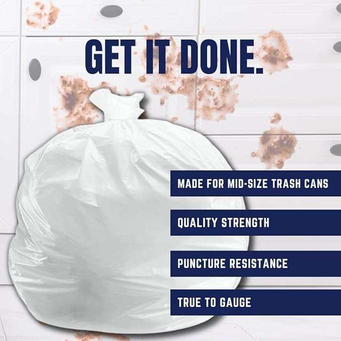 Plasticplace 13 Gallon Trash Bags 0.7 Mil │ Value Line White Garbage Can Liners │ 23.5x28 (180 Count)